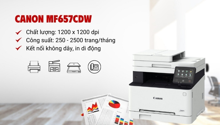 Máy in màu Canon MF657CDW nhập khẩu chính hãng, đa năng tiện lợi