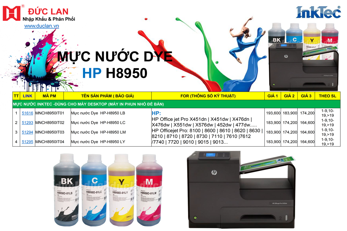 Mực nước HP-H8950 LY 1L chuẩn sắc nét Bền đẹp Tiết kiệm